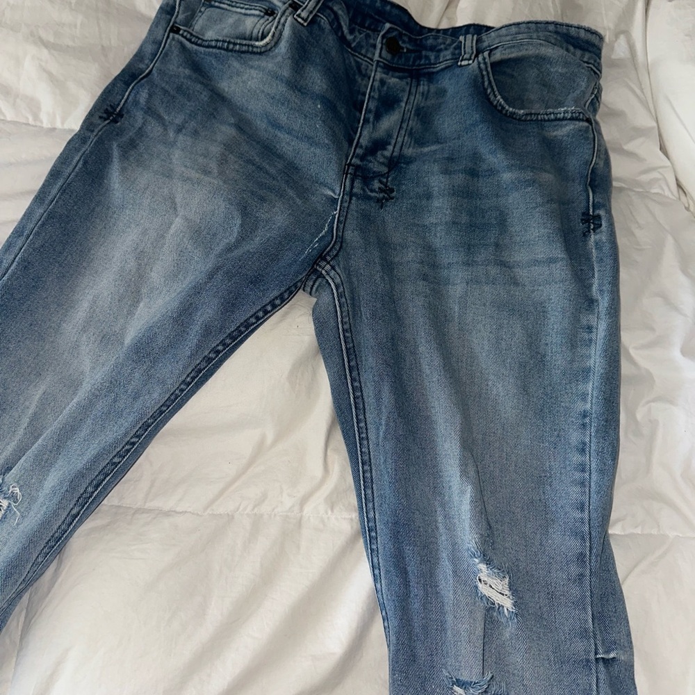 Men's Blue Distressed Jeans (KSUBI)
